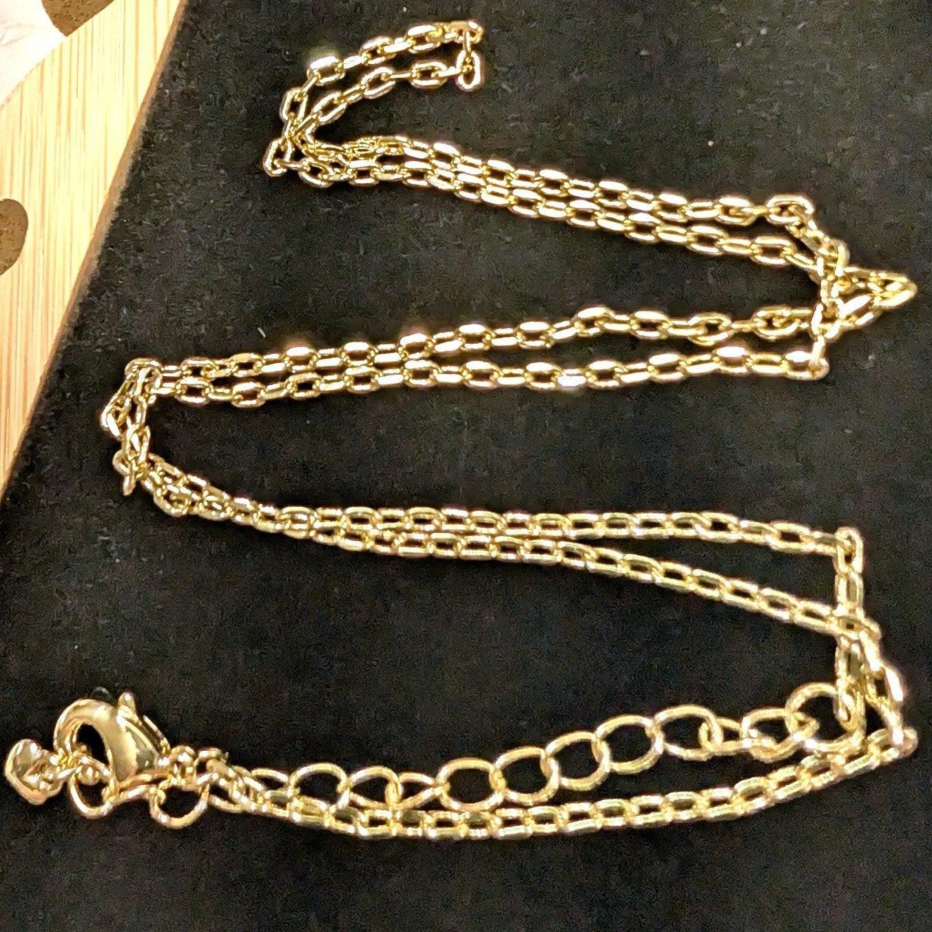 New 18K GP Gold PLated Cable Chain Necklace 18" Heart Charm Adjustable Extender