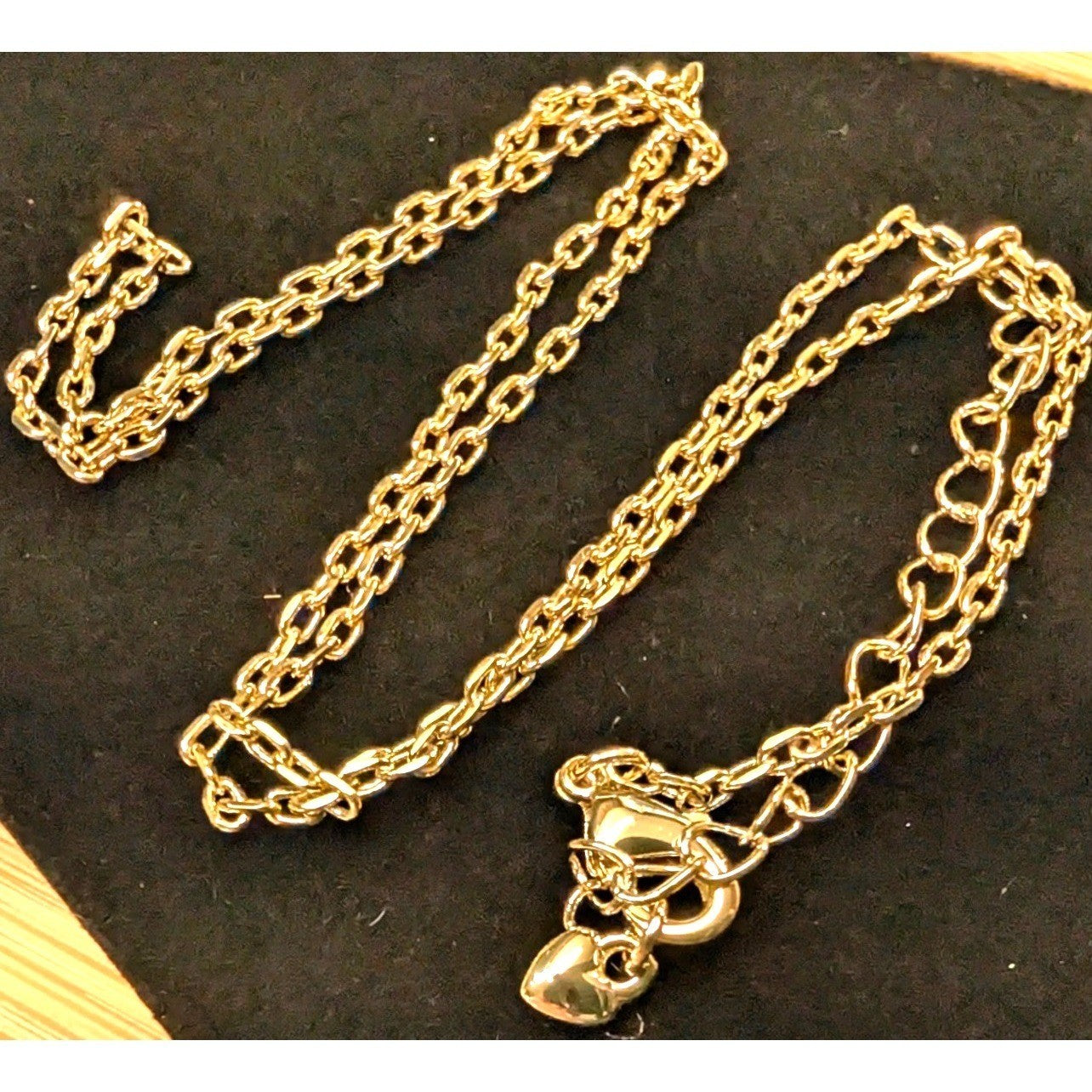 New 18K GP Gold PLated Cable Chain Necklace 18" Heart Charm Adjustable Extender