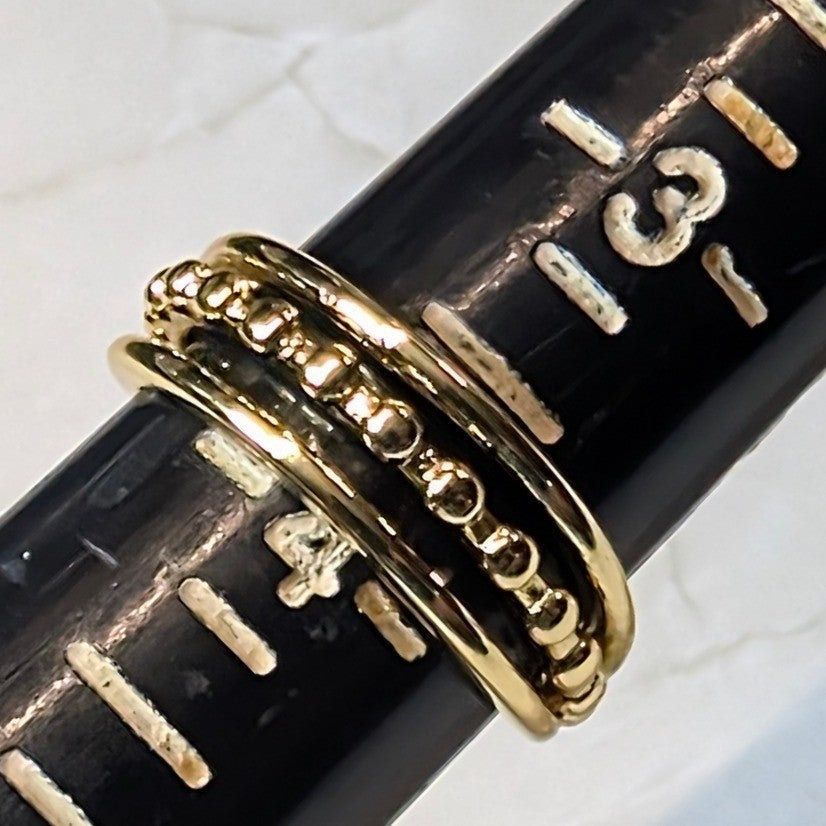 New 14K GF Gold Filled 3.75 Triple Row Band Beaded Ring Stacked Multi Finger Toe