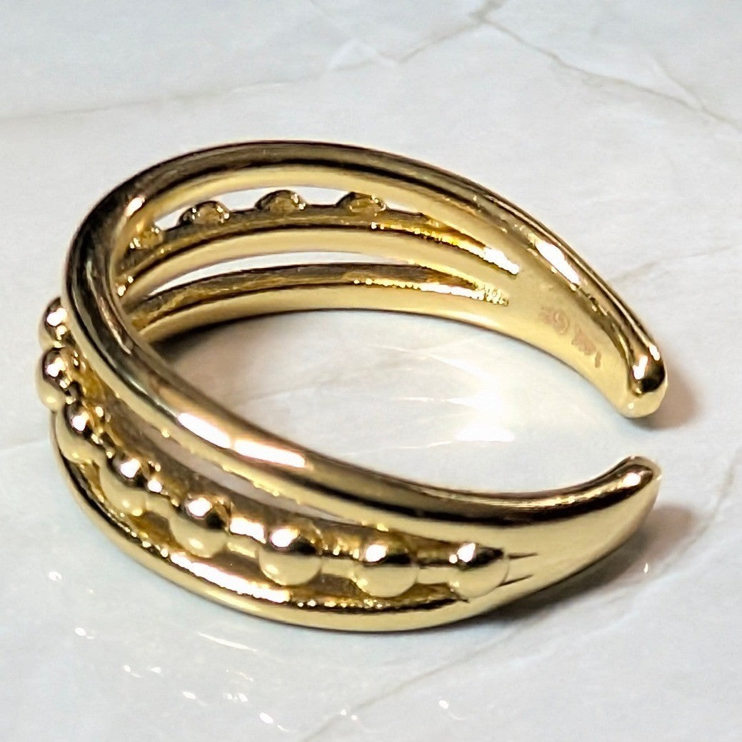 New 14K GF Gold Filled 3.75 Triple Row Band Beaded Ring Stacked Multi Finger Toe