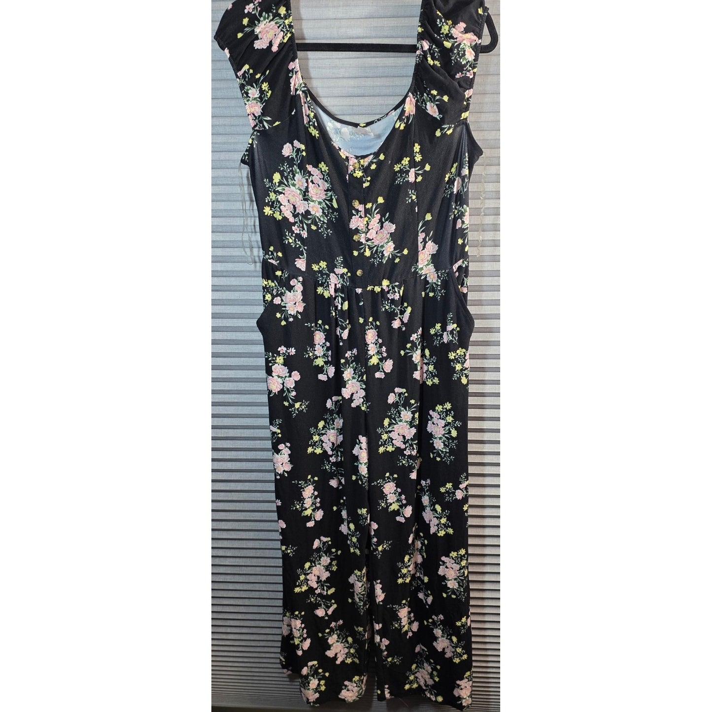NoBo No Boundaries Floral Romper Plus Size XL Black Pink Yellow Boho Summer