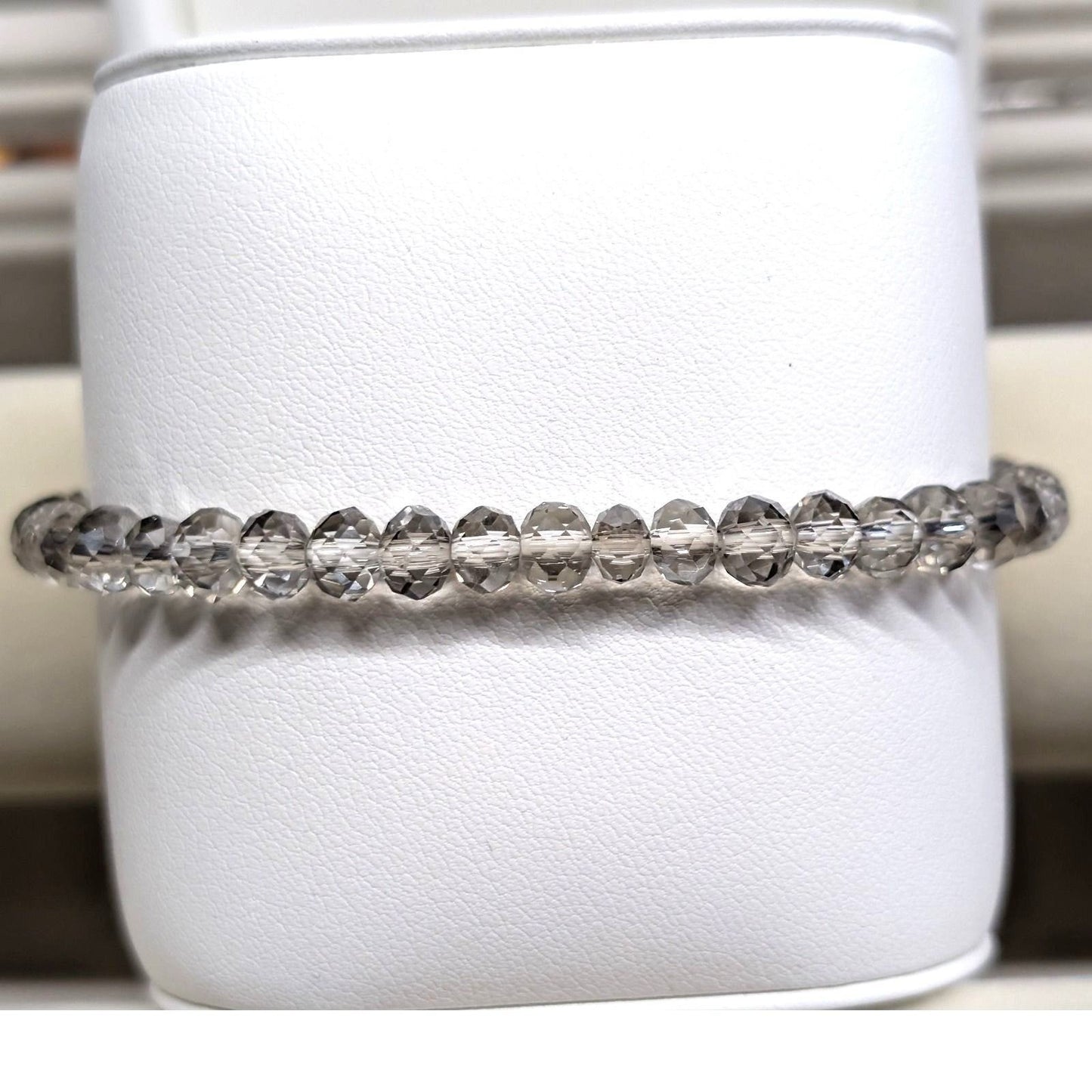Anchor Charm Beaded Stretch Bracelet Clear Gray Gold Silver Nautical Coastal