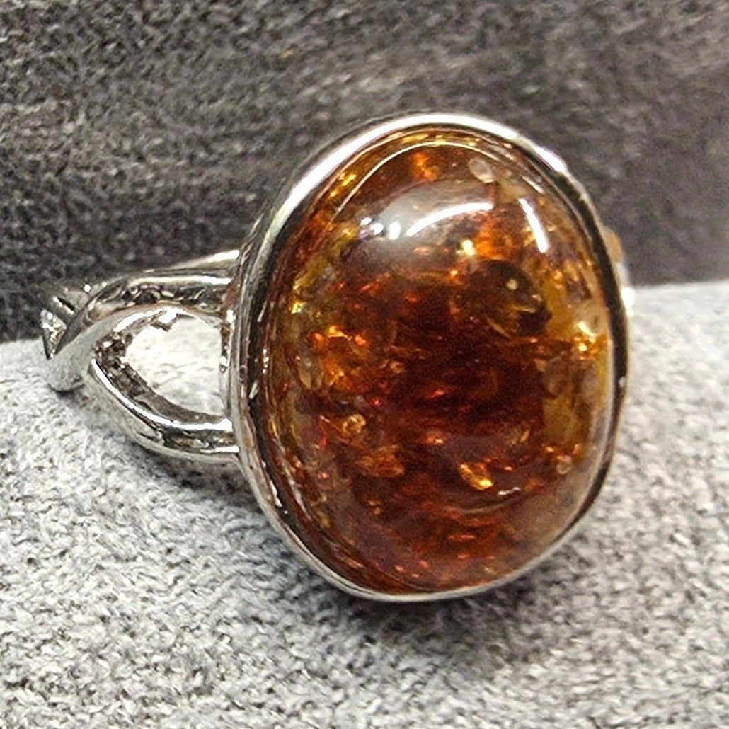 New Brown Sparkly Cabochon SilverTone Statement Ring Plus Size 10 Brown Stone