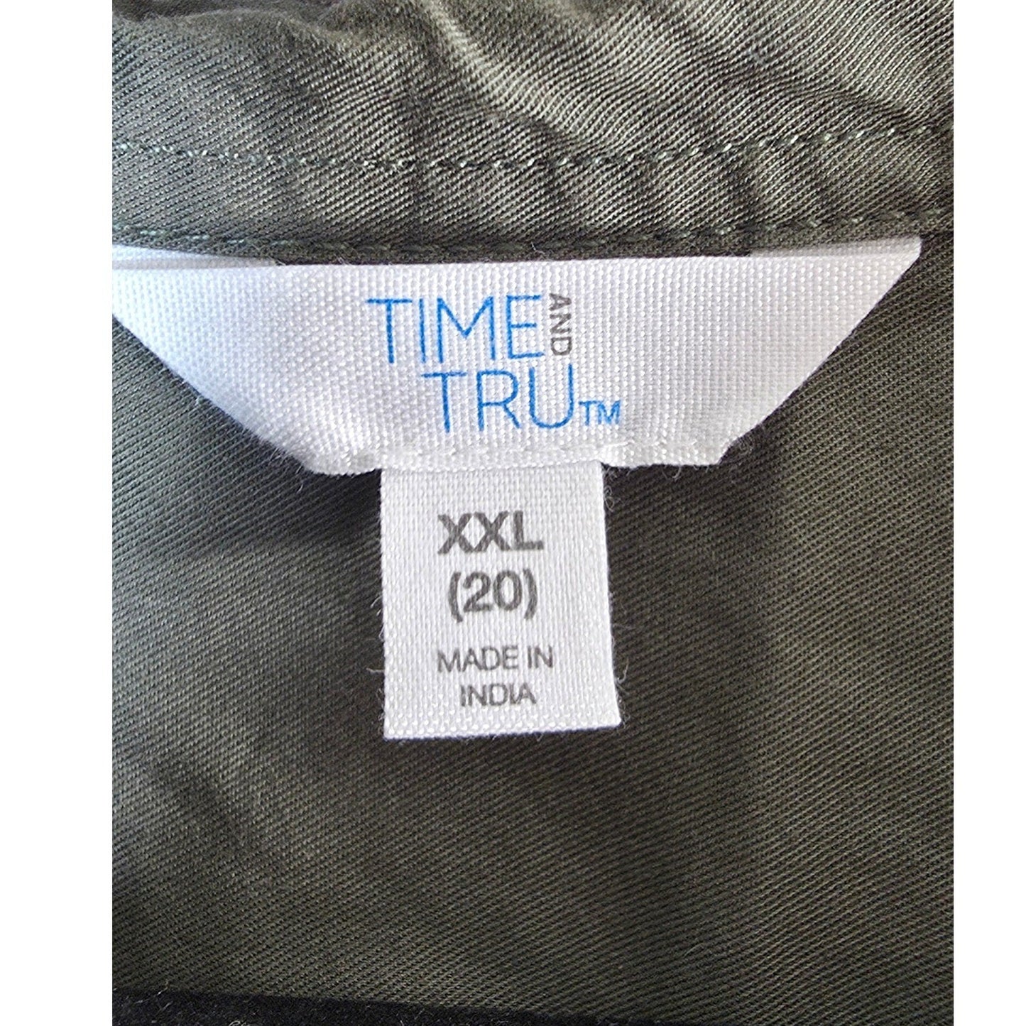 Time and Tru Button Down Shirt Dress PLus Size XXL 2X Roll Tab Olive Drab Green