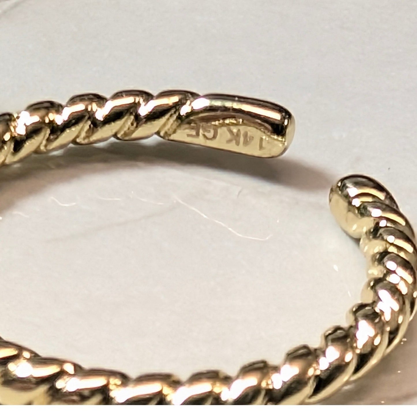New 14K Gold GF Filled Twisted Rope Open Finger Toe Midi Ring Size 3.75 Stacking