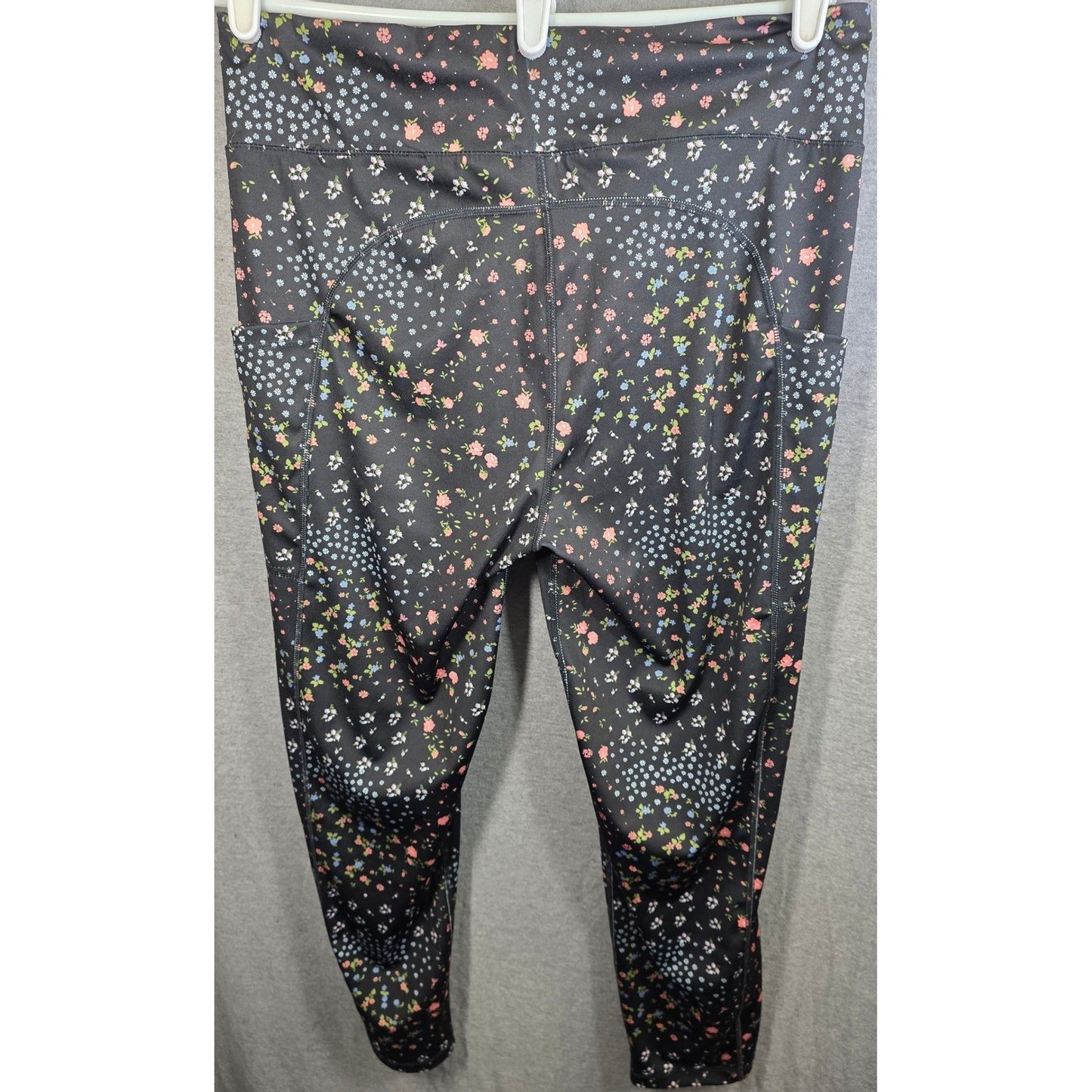 New Aeropostale Floral Leggings Plus Size XL Black High Rise Side Pockets Flower