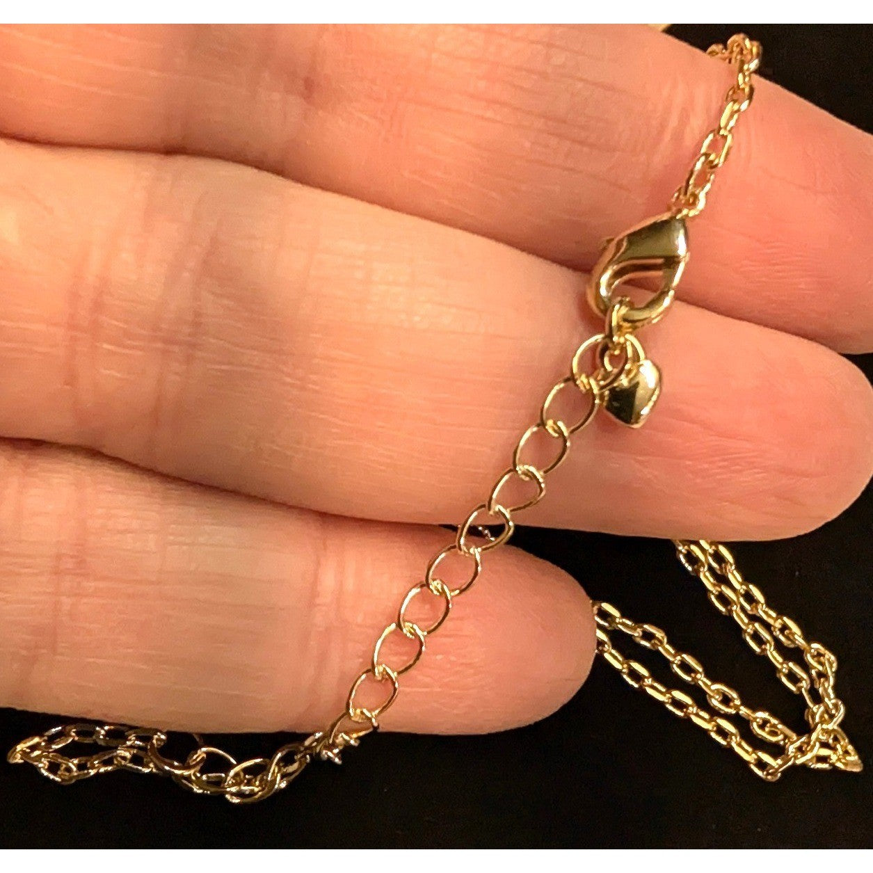 New 18K GP Gold PLated Cable Chain Necklace 18" Heart Charm Adjustable Extender
