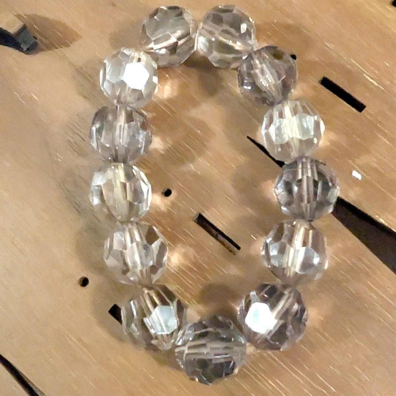 Beaded Stretch Bracelet Clear Grey Faceted Acrylic Round Beads