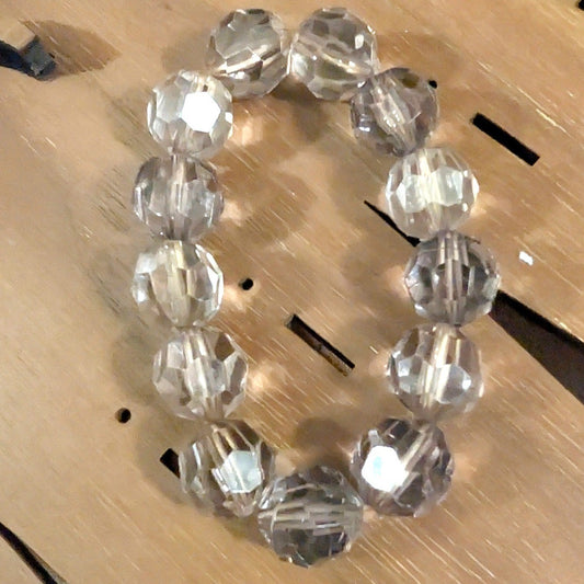 Beaded Stretch Bracelet Clear Grey Faceted Acrylic Round Beads
