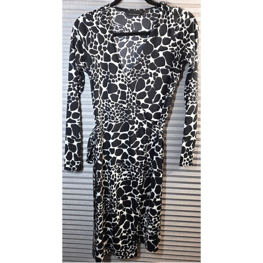 The Limited Wrap Dress XS Black White Giraffe Safari Animal Print Long Sleeve