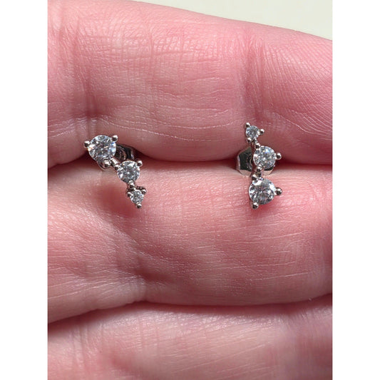 New AAAAA 5A Cubic Zirconia CZ Graduated Climber 925 Posts PLated Stud Earrings