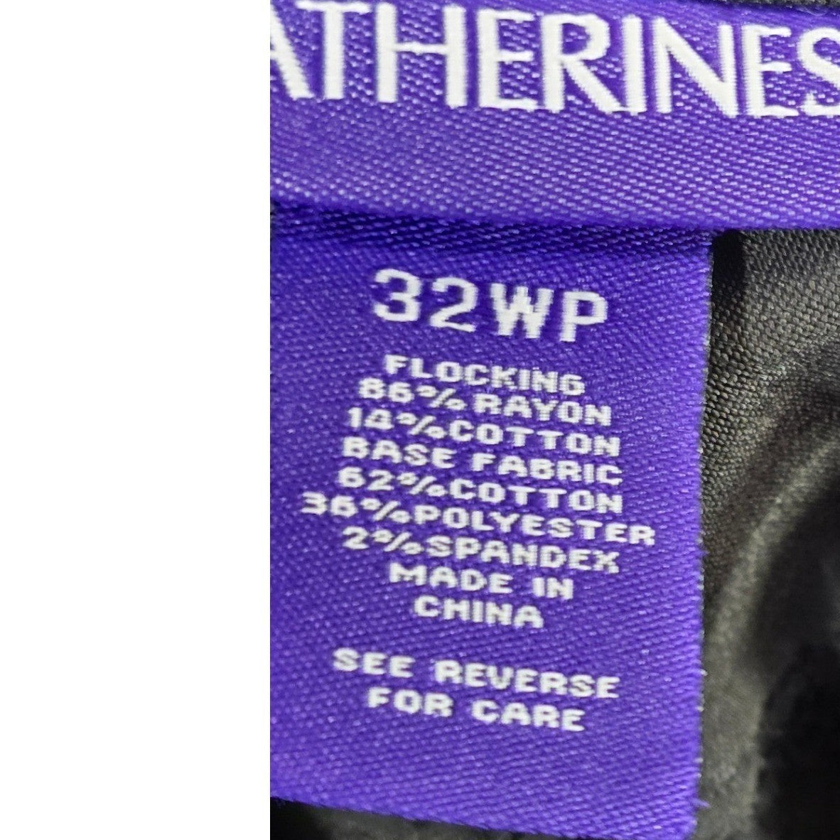 Catherines Pants Plus Size 32 W P Petite 32WP Black Velvet Flocked Damask Pocket