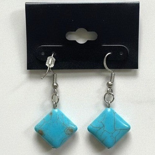 New Vintage Faux Turquoise Rhombus Dangle Earrings OS Blue Southwestern