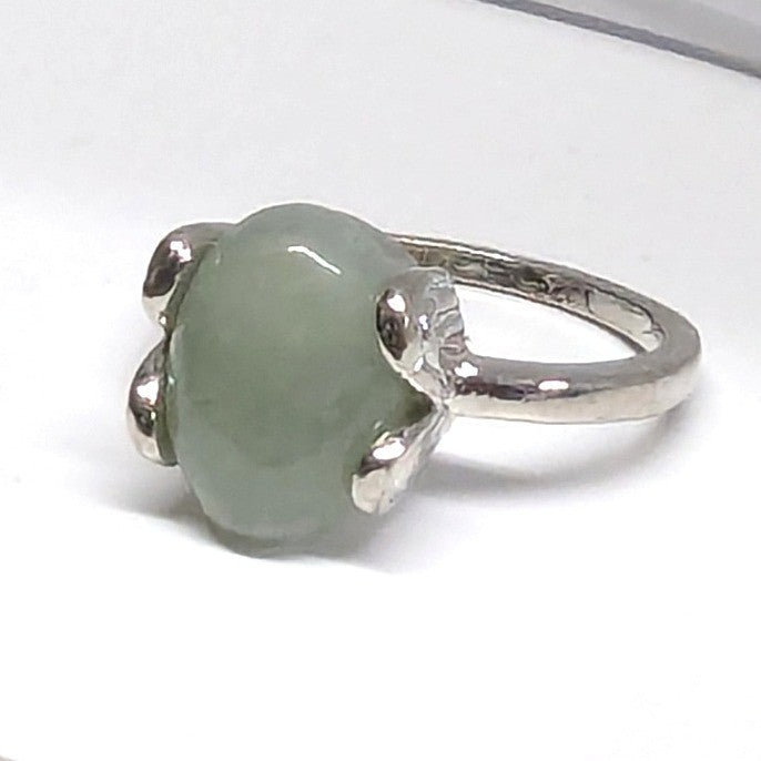 New Silver Tone Oval Green Cold Stone Cabochon Ring Plus Size 9.75