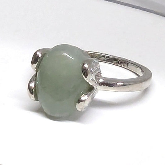New Silver Tone Oval Green Cold Stone Cabochon Ring Plus Size 9.75
