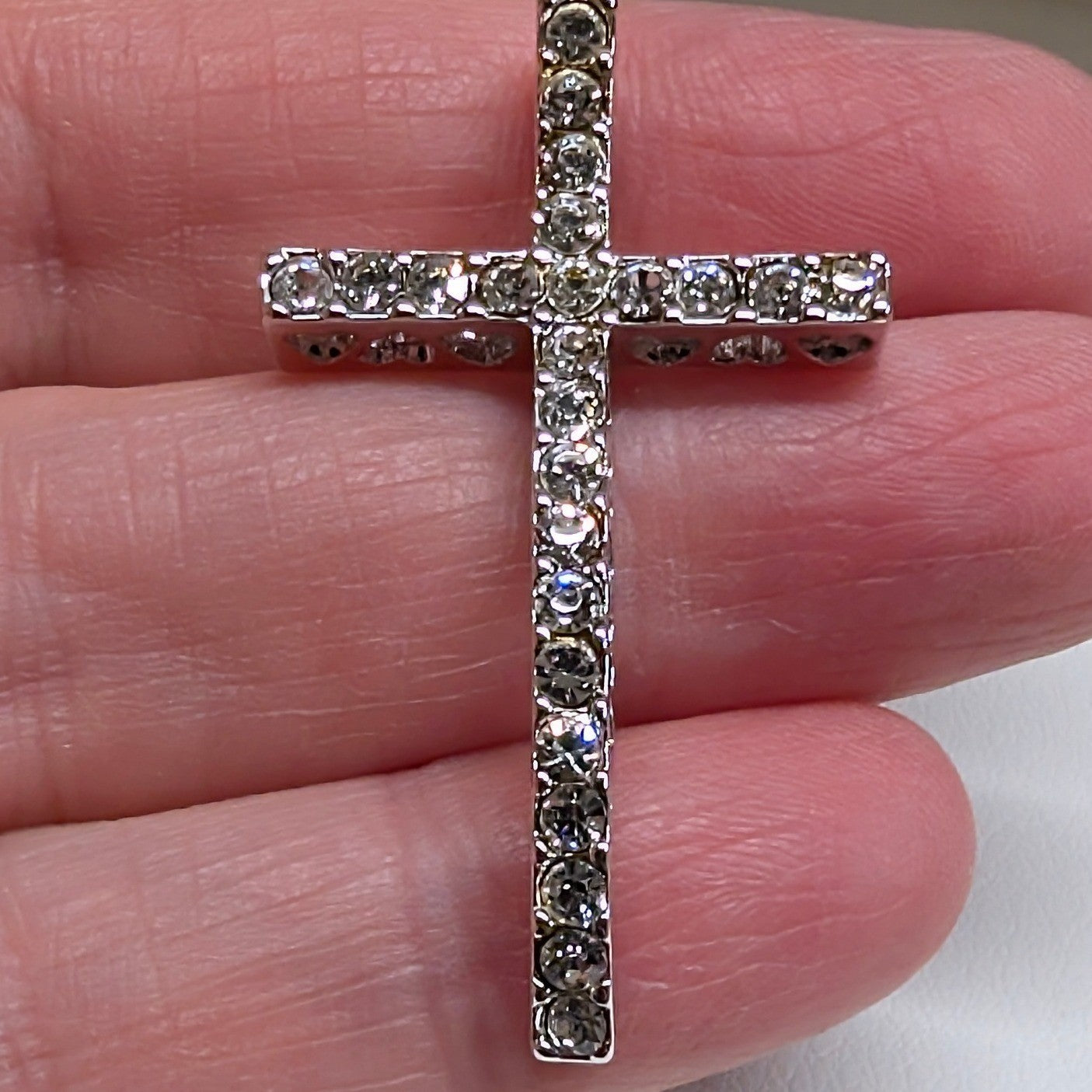 New 1.66" 925 Sterling Silver PLated Rhinestone Cross Pendant Wavy Heart Cutouts
