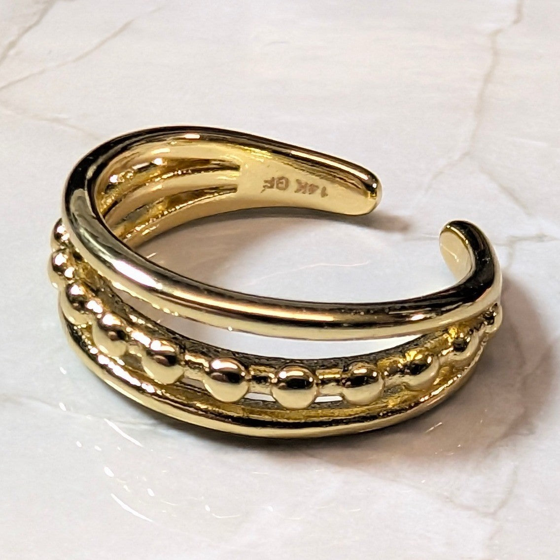 New 14K GF Gold Filled 3.75 Triple Row Band Beaded Ring Stacked Multi Finger Toe