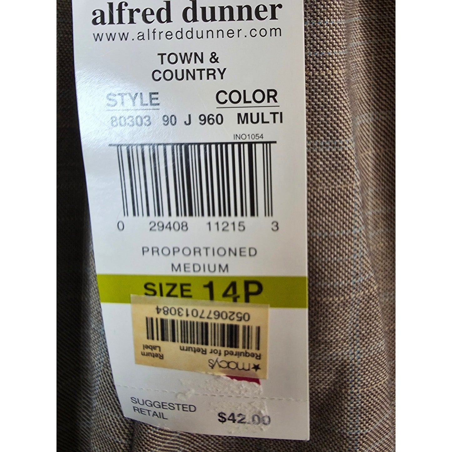 NWT MaCYS $42 Vtg Alfred Dunner Town & Country Pants 14P 14 P Petite Brown Plaid