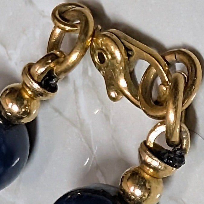 Vtg Monet Necklace 18.75" Navy Blue Graduated Faux Pearl Gold Tone Claw Clasp