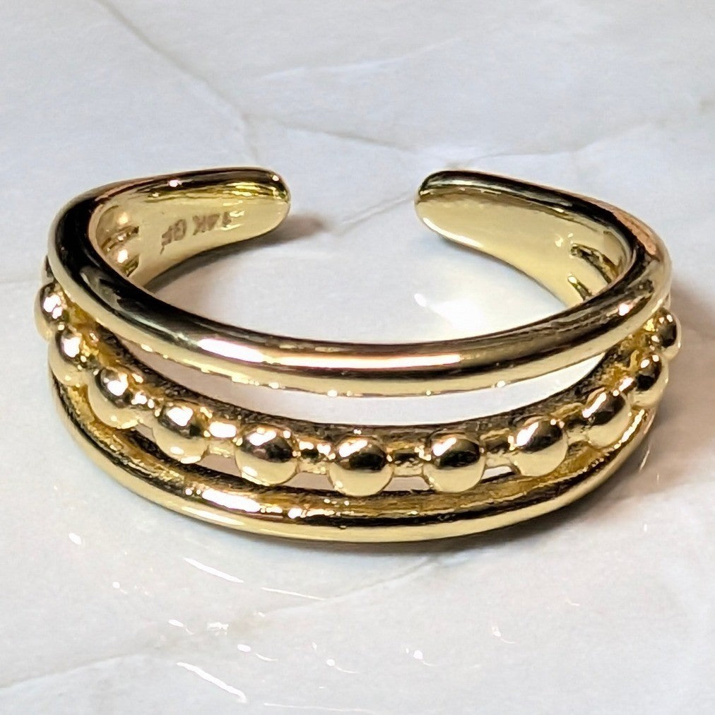 New 14K GF Gold Filled 3.75 Triple Row Band Beaded Ring Stacked Multi Finger Toe