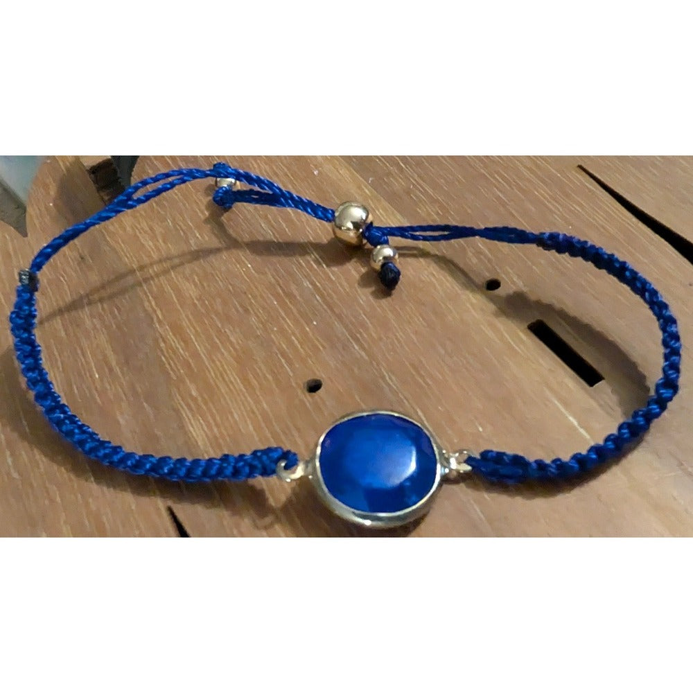 New Blue Cord‎ Adjustable Slider Bracelet Cobalt Blue Goldtone Bezel Layer Stack