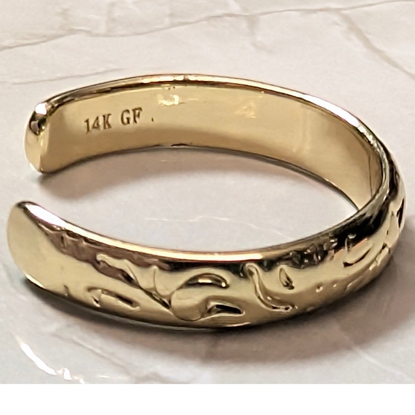 14K GF Gold Filled Scroll Engraved Finger Toe Midi Pinky Cuff Ring Band Size 3.5