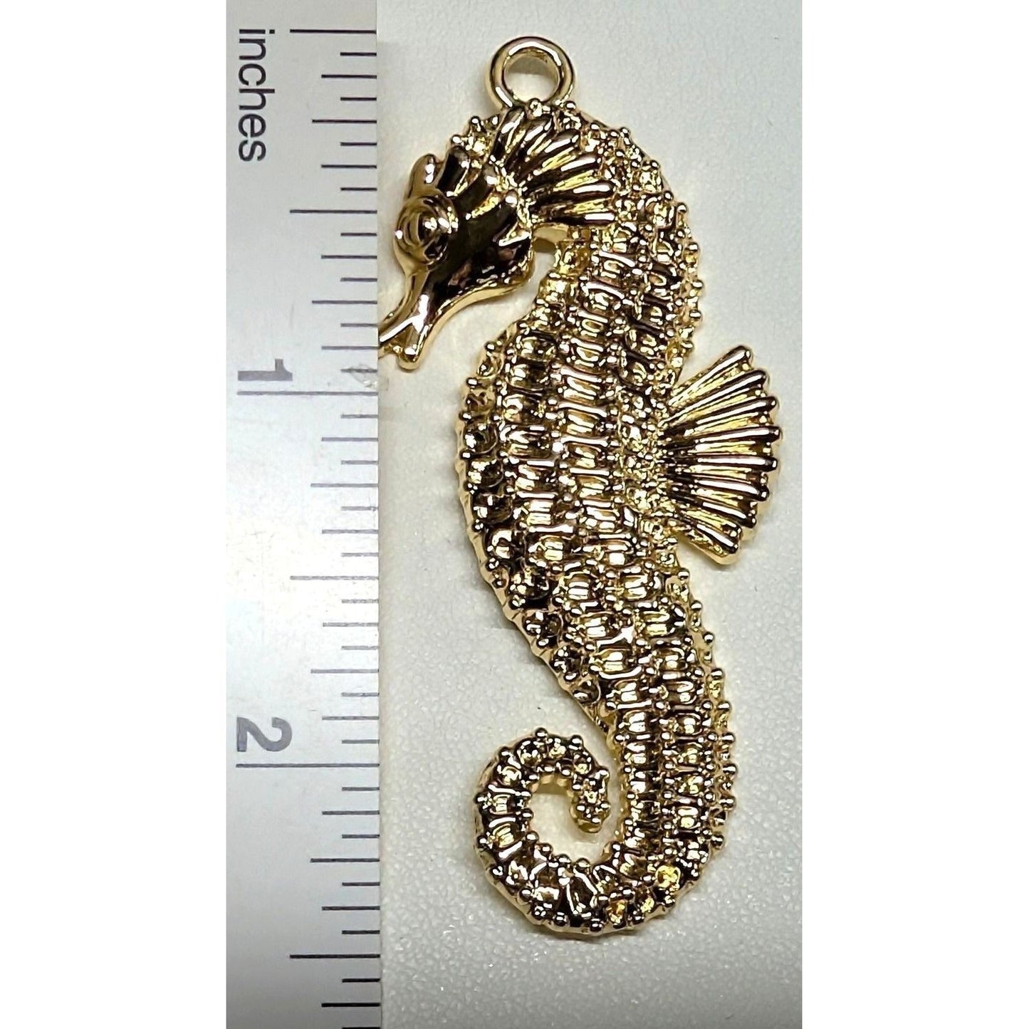 New Big 2.5" Seahorse Pendant Charm Gold Tone Textured Nautical Beach Jewelry