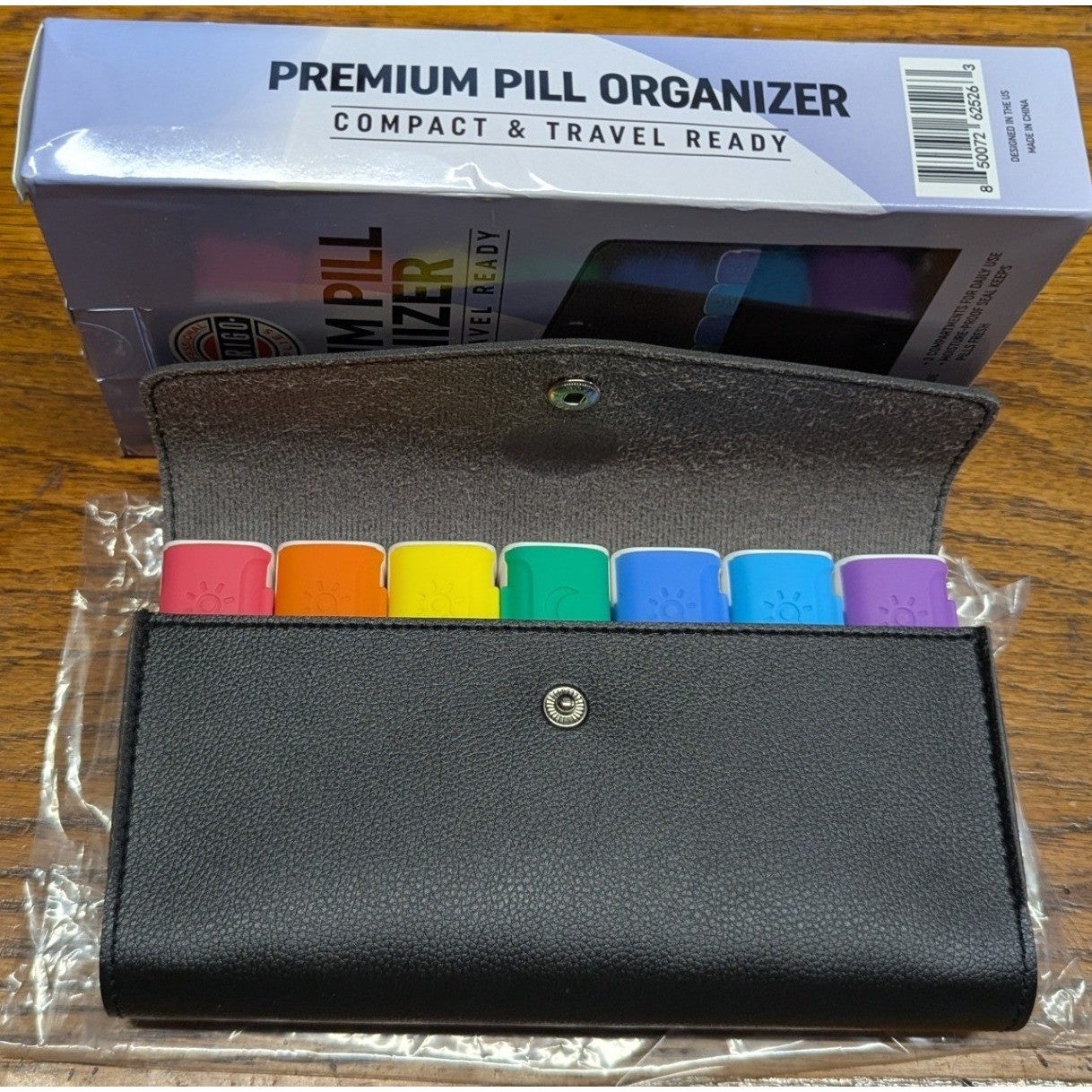 New Arrigo Weekly 3X Daily Pill Organizer Magnetic Black Rainbow Travel Case Box