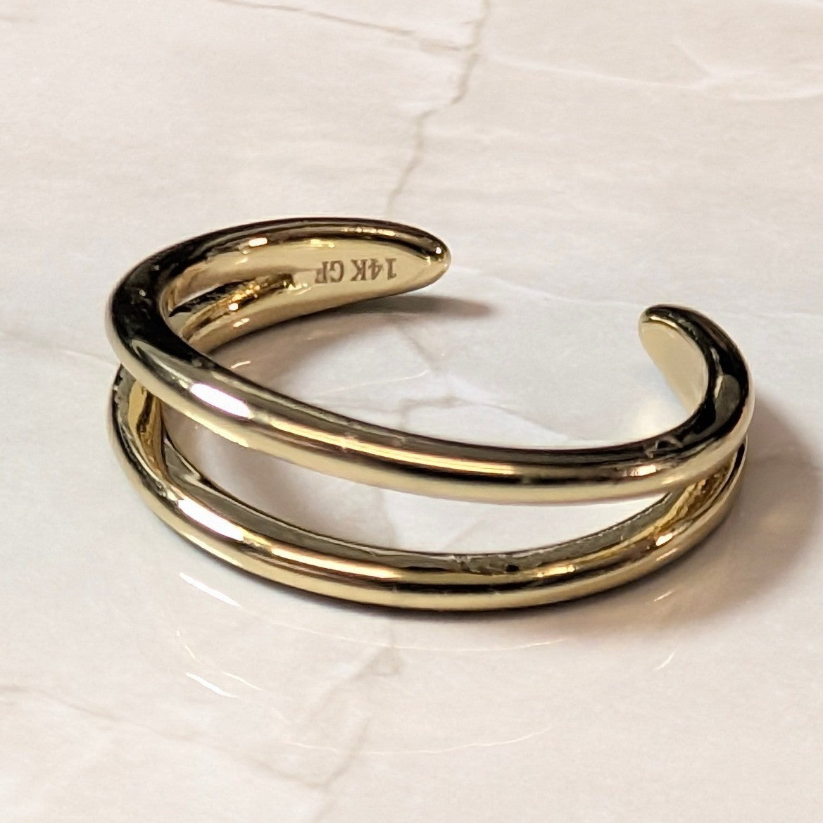 New 14K GF Gold Filled Double Band Open Cuff Ring Size 4 Minimalist