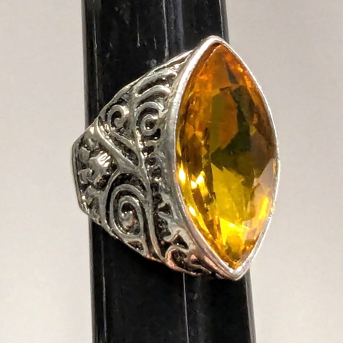 SilverTone Marquise Faceted Yellow Citrine November Statement Ring Plus Size 11