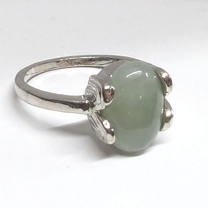 New Silver Tone Oval Green Cold Stone Cabochon Ring Plus Size 9.75