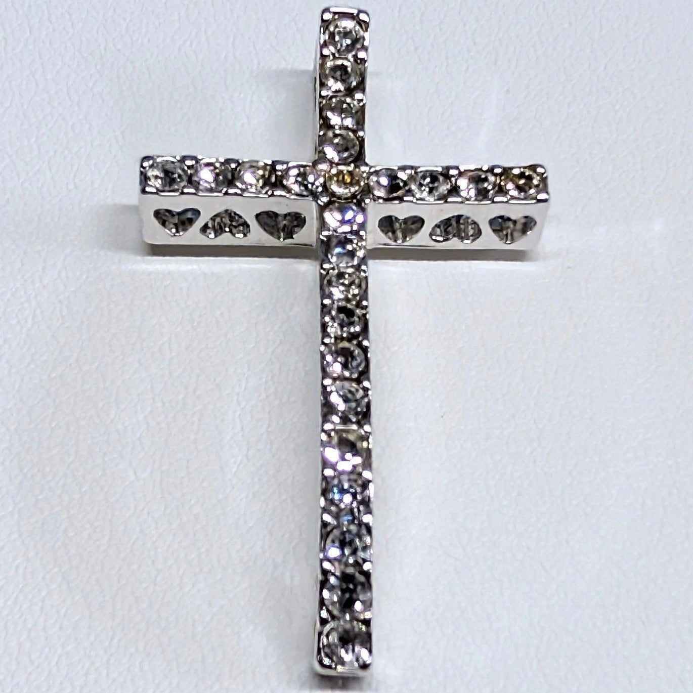 New 1.66" 925 Sterling Silver PLated Rhinestone Cross Pendant Wavy Heart Cutouts