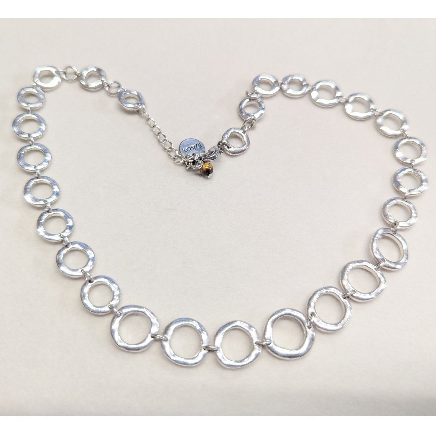 Liz & Co Claiborne Circle Link Necklace SilverTone Textured Modernist Tiger Eye